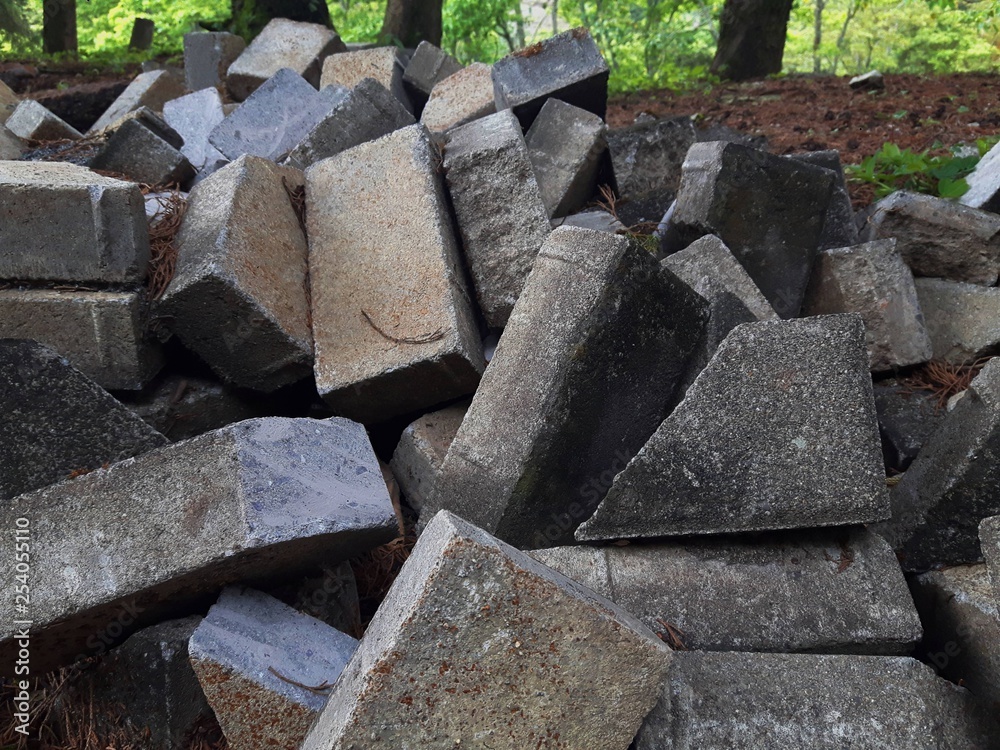 Group of bricks in the middle of the woods. Background Group of bricks in the middle of the woods. Background