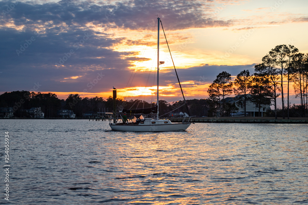 Sailing in at Sunset in Oriental, NC
