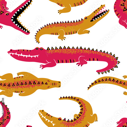 Colorful Crocodiles Seamless Pattern.
