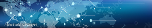 connected world map banner – communication / logistics and transportation / commerce, digitalization and connectivity, vector illustration #254056964
