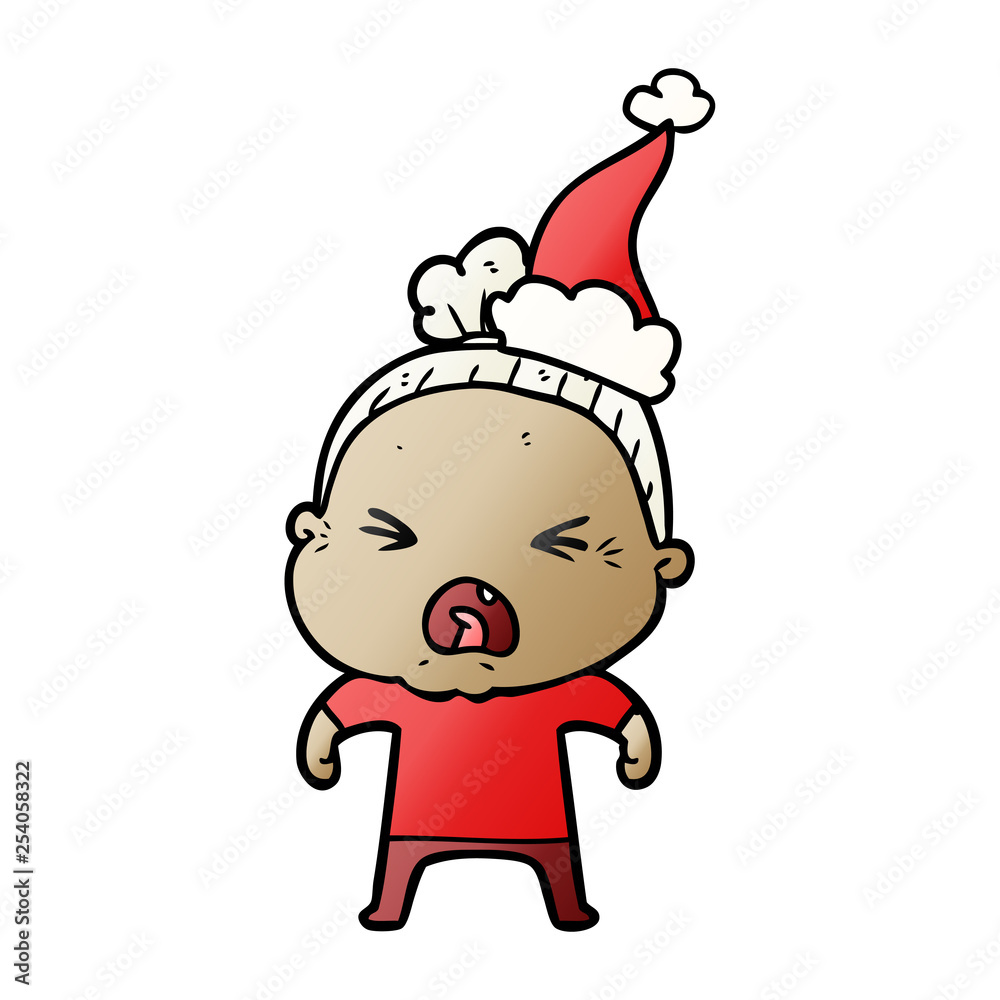 gradient cartoon of a angry old woman wearing santa hat