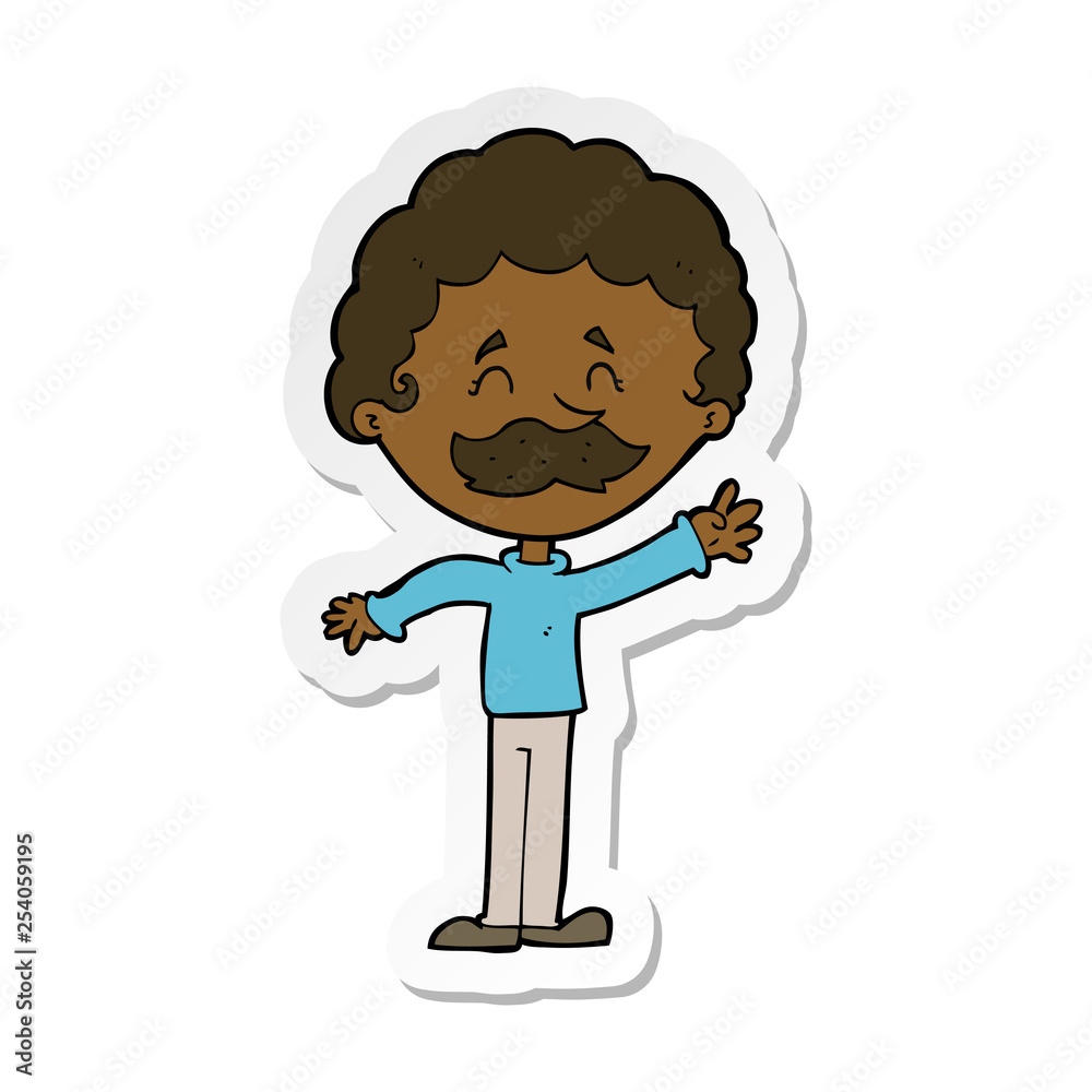 sticker of a cartoon man with mustache waving sticker of a cartoon man with mustache waving
