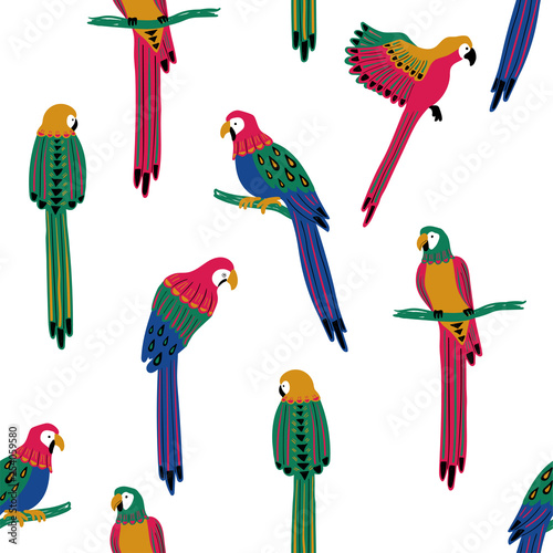 Seamless Pattern With Colorful Parrots