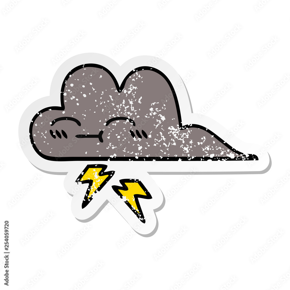 distressed sticker of a cute cartoon storm cloud distressed sticker of a cute cartoon storm cloud
