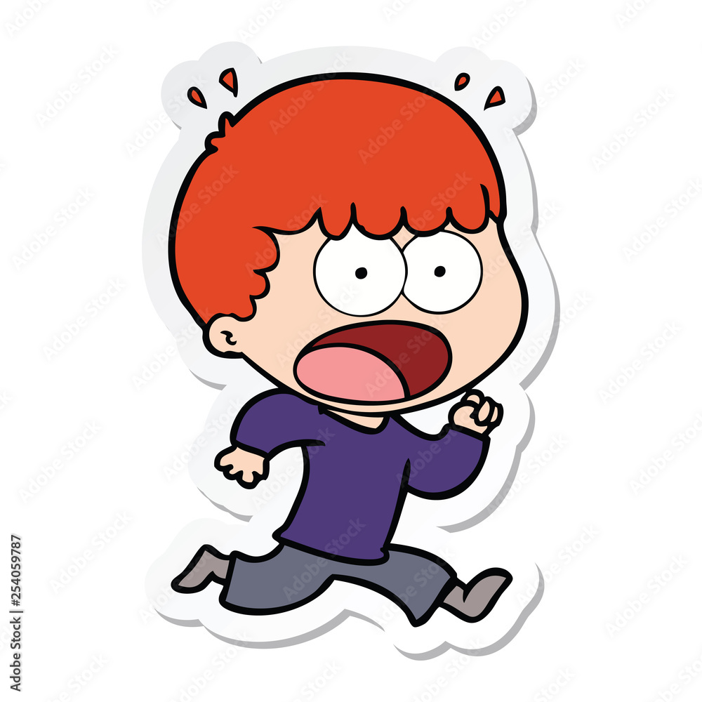 sticker of a cartoon shocked man running away