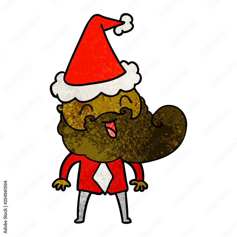 hand drawn textured cartoon of a happy bearded man wearing santa hat hand drawn textured cartoon of a happy bearded man wearing santa hat