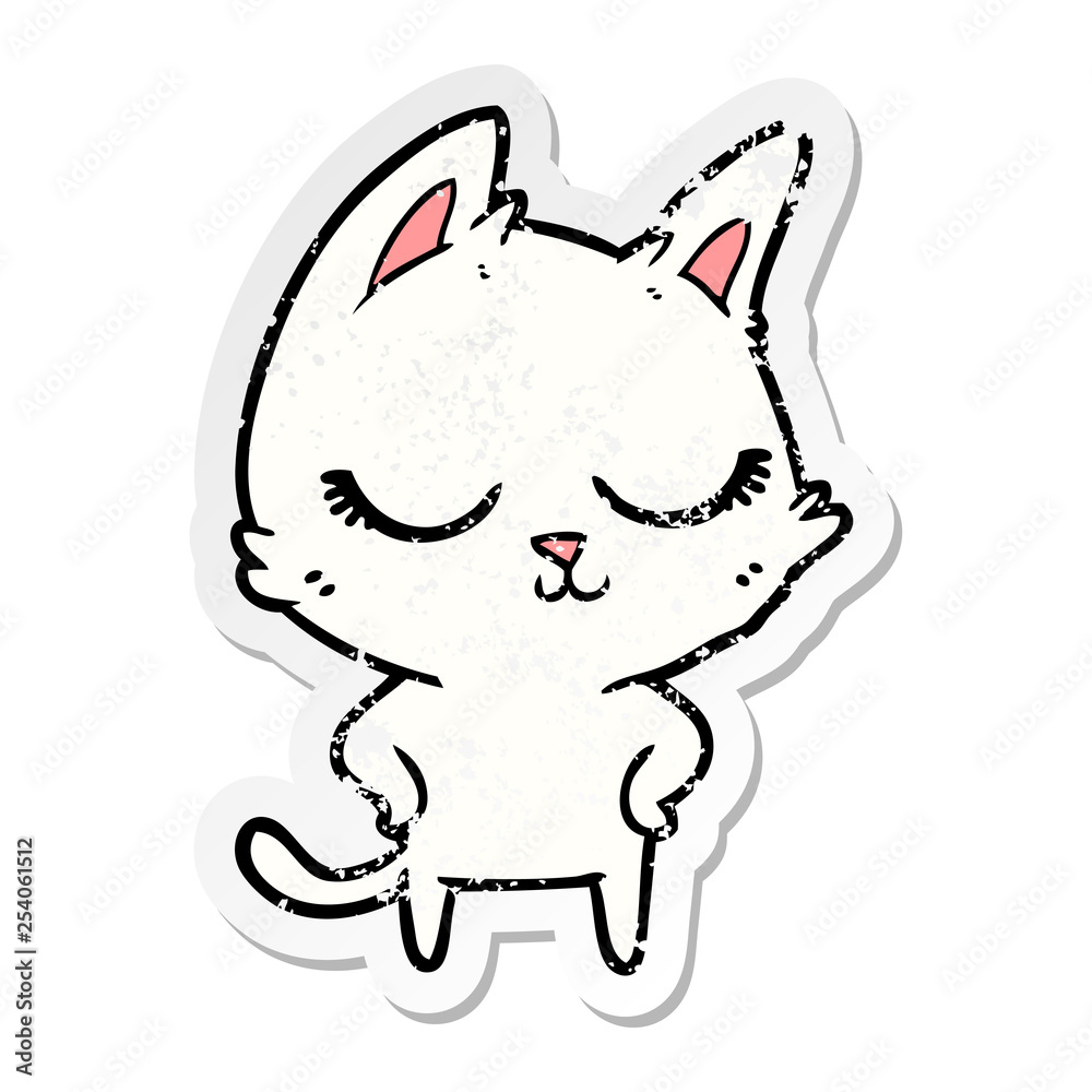 distressed sticker of a calm cartoon cat distressed sticker of a calm cartoon cat