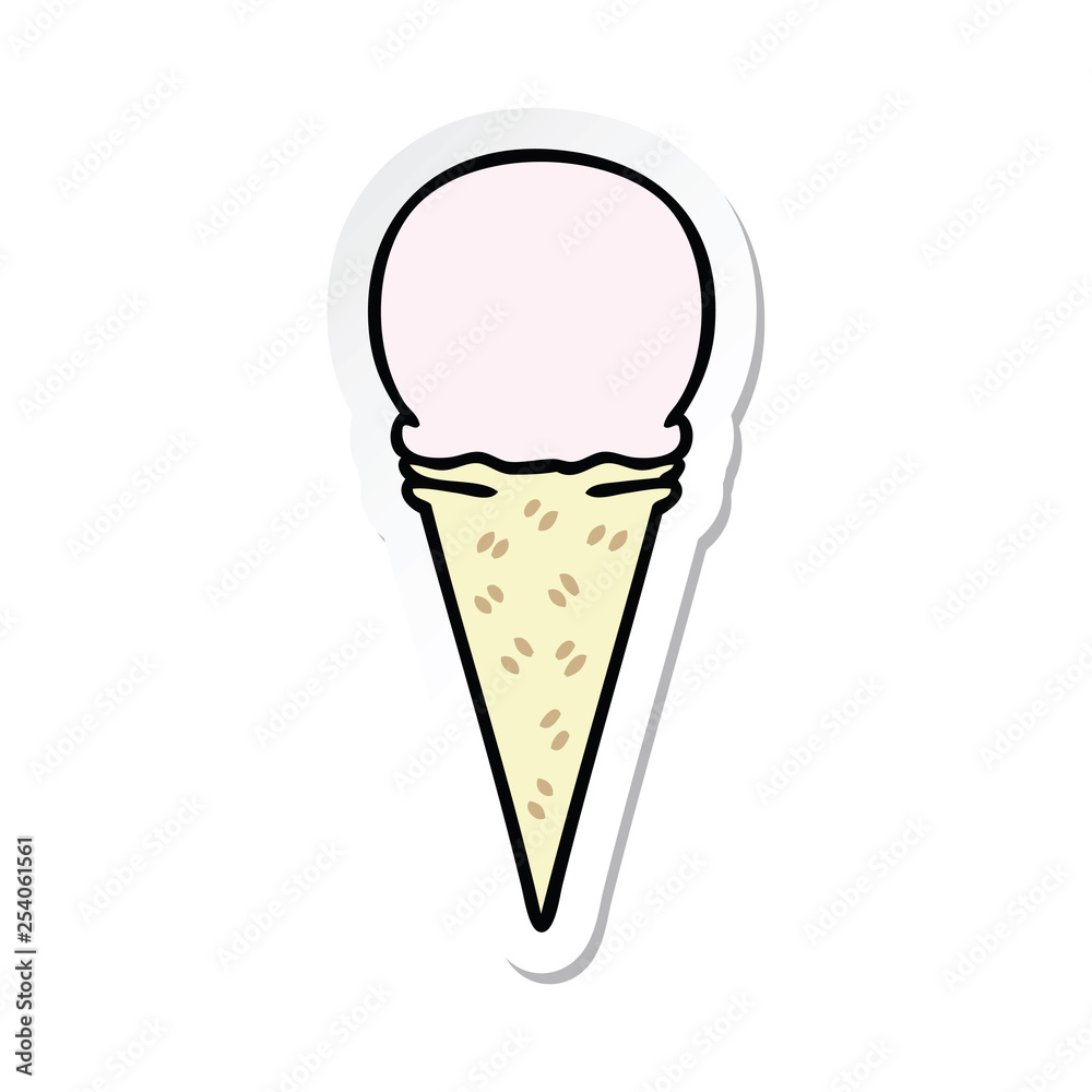 sticker of a quirky hand drawn cartoon strawberry ice cream cone sticker of a quirky hand drawn cartoon strawberry ice cream cone