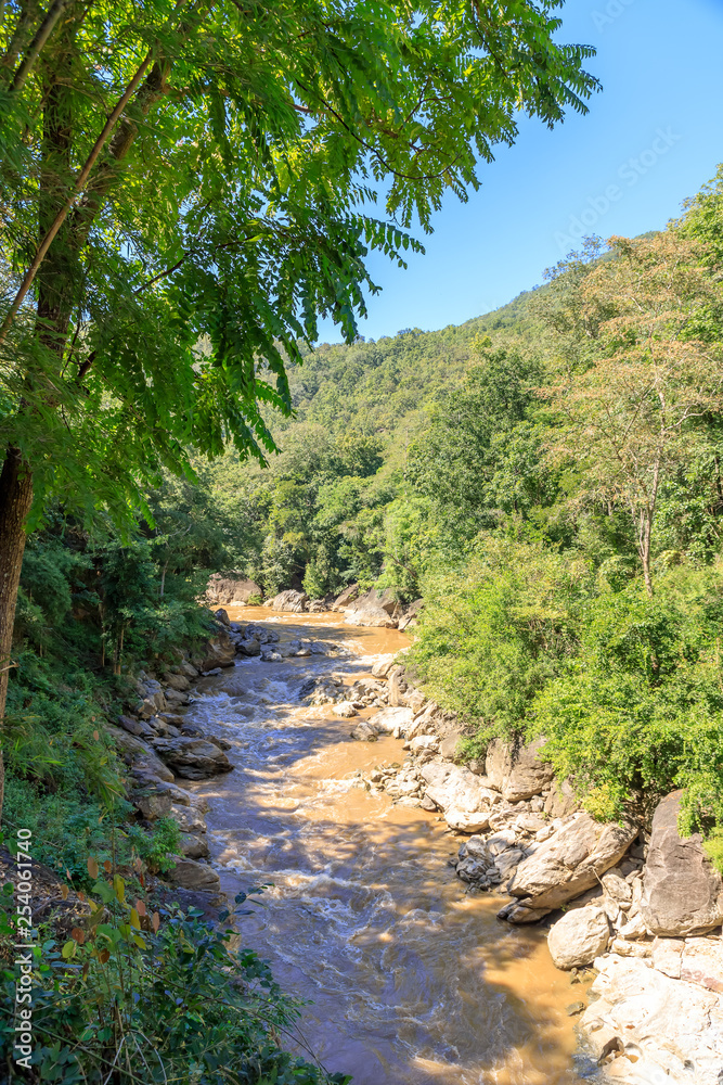 Op Luang National Park with Mae Chaem river and canyon cliff Op Luang National Park with Mae Chaem river and canyon cliff