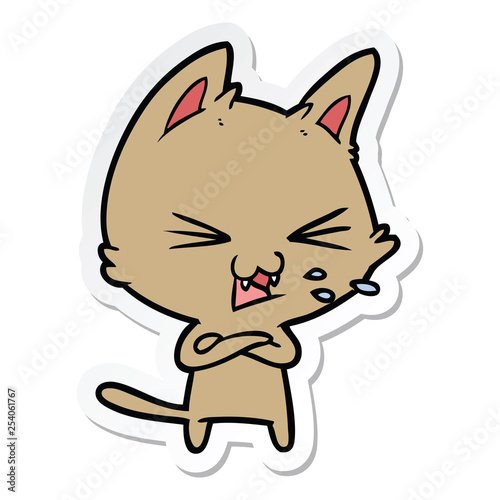 sticker of a cartoon cat hissing