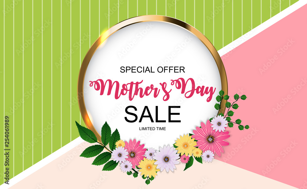 Happy Mother`s Day Cute Sale Background with Flowers. Vector Illustration Happy Mother`s Day Cute Sale Background with Flowers. Vector Illustration
