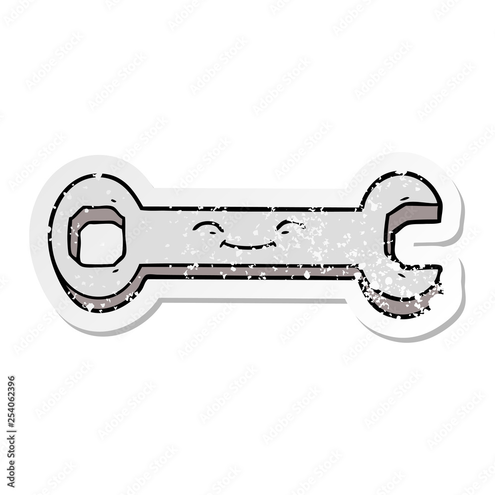 distressed sticker of a cartoon spanner distressed sticker of a cartoon spanner