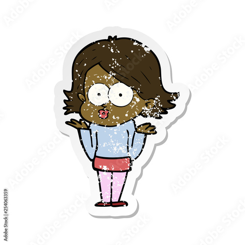 distressed sticker of a cartoon girl pouting