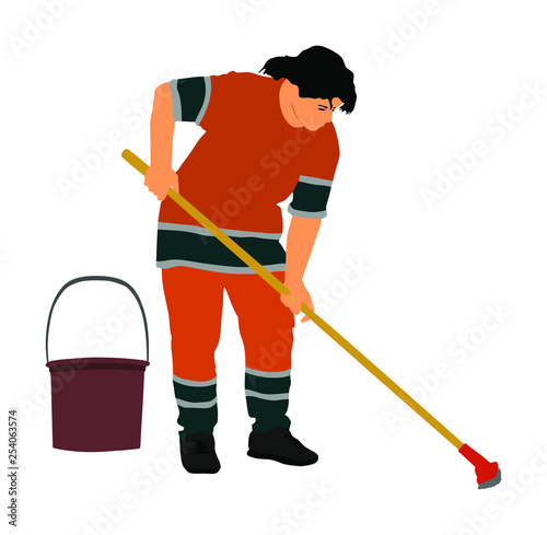 Housemaid cleaner vector illustration Isolated over white background. Cleaning lady. Floor care and cleaning services with washing mop in sterile factory or clean hospital. Cleaning service. 