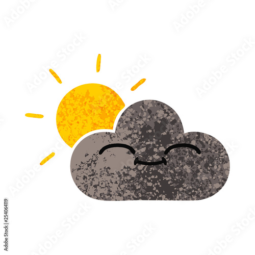 retro illustration style cartoon storm cloud and sun