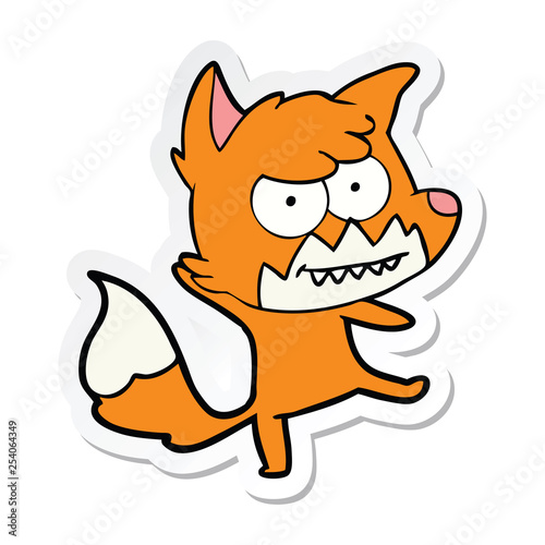 sticker of a cartoon grinning fox