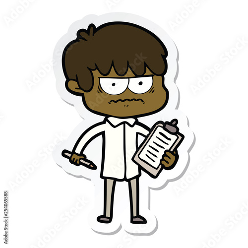 sticker of a annoyed cartoon boy