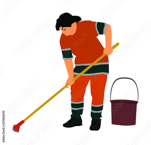 Housemaid cleaner vector illustration Isolated over white background. Cleaning lady. Floor care and cleaning services with washing mop in sterile factory or clean hospital. Cleaning service. 