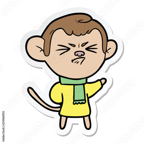 sticker of a cartoon annoyed monkey