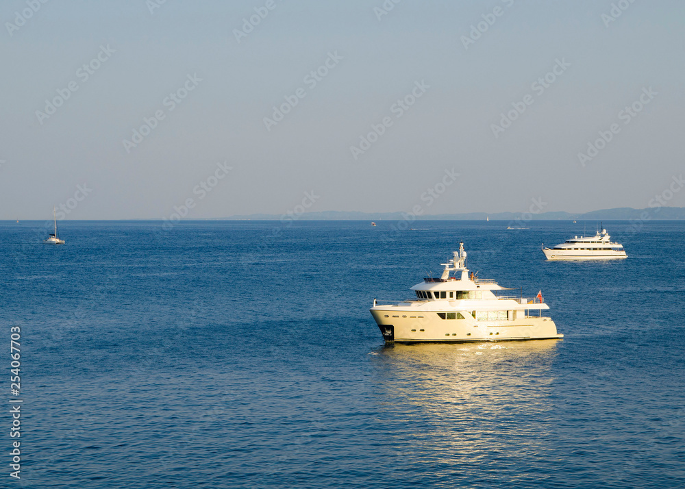 Yacht is stending in the sea near Corfu island