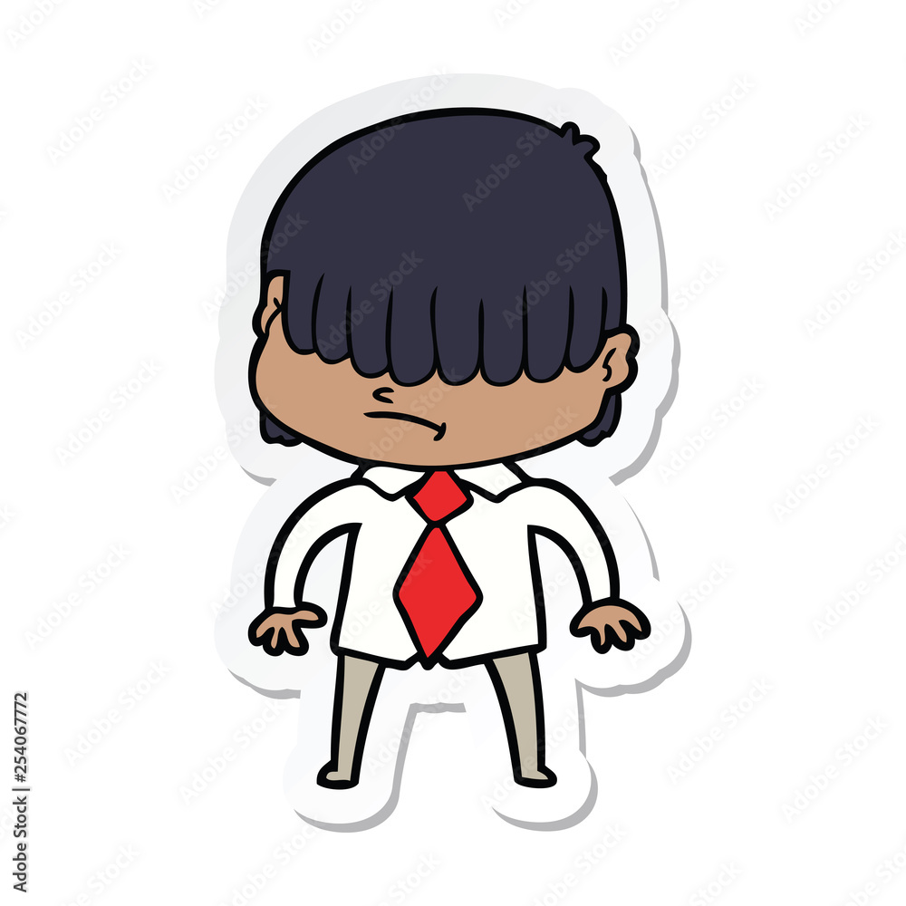 sticker of a cartoon boy with untidy hair sticker of a cartoon boy with untidy hair