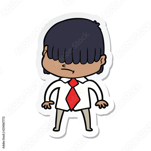 sticker of a cartoon boy with untidy hair