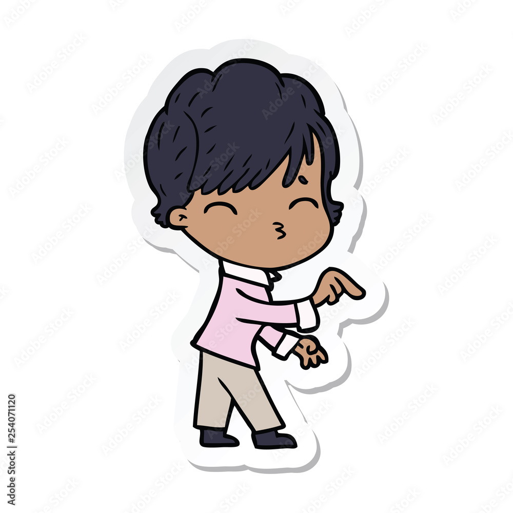 sticker of a cartoon woman thinking