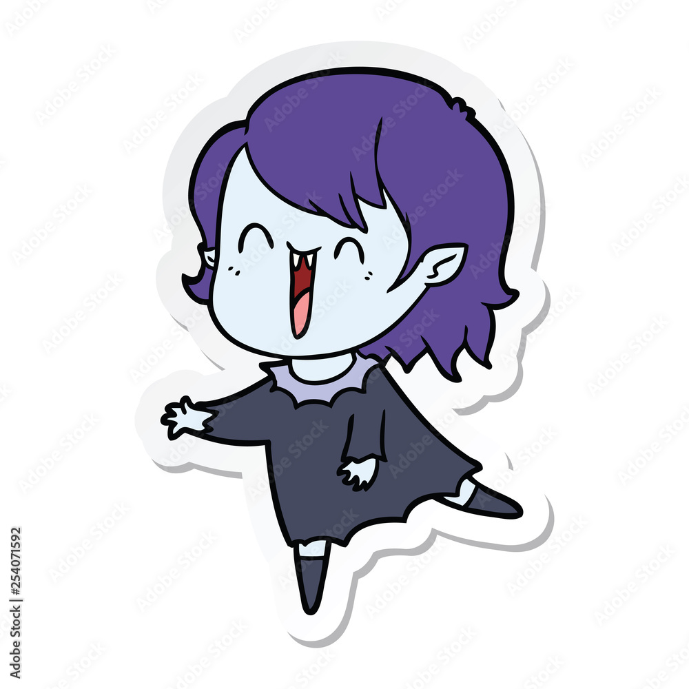 sticker of a cute cartoon happy vampire girl sticker of a cute cartoon happy vampire girl