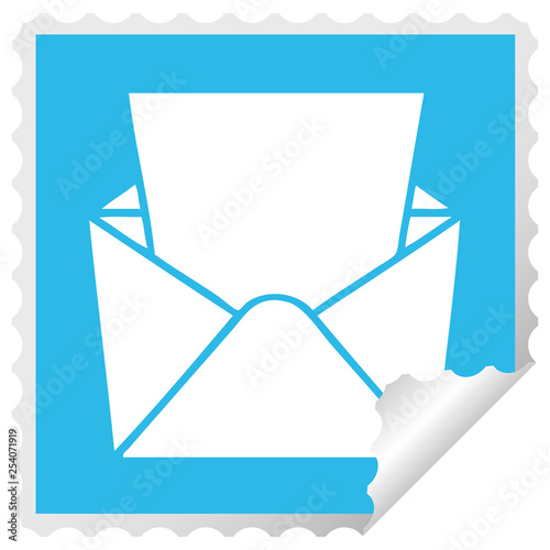 quirky square peeling sticker cartoon letter and envelope