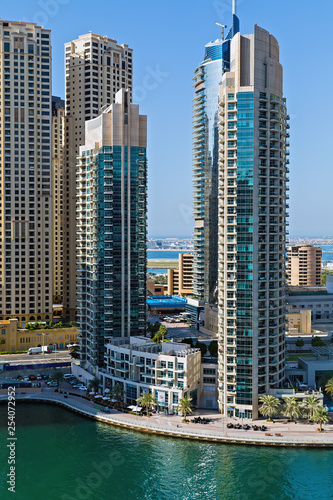 Buildings of Dubai Marina bay skyscrapers, Dubai, United Arab Emirates