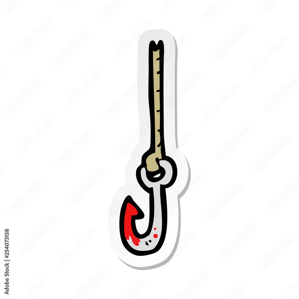 sticker of a cartoon fish hook sticker of a cartoon fish hook