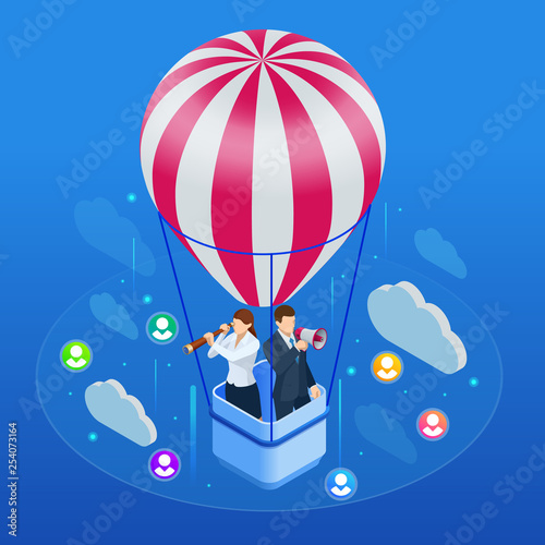 Isometric hiring and recruitment concept for web page, banner, presentation. Job interview, recruitment agency vector illustration