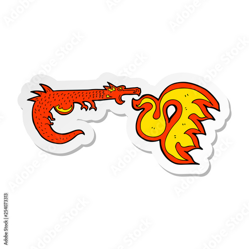 sticker of a cartoon fire breathing dragon
