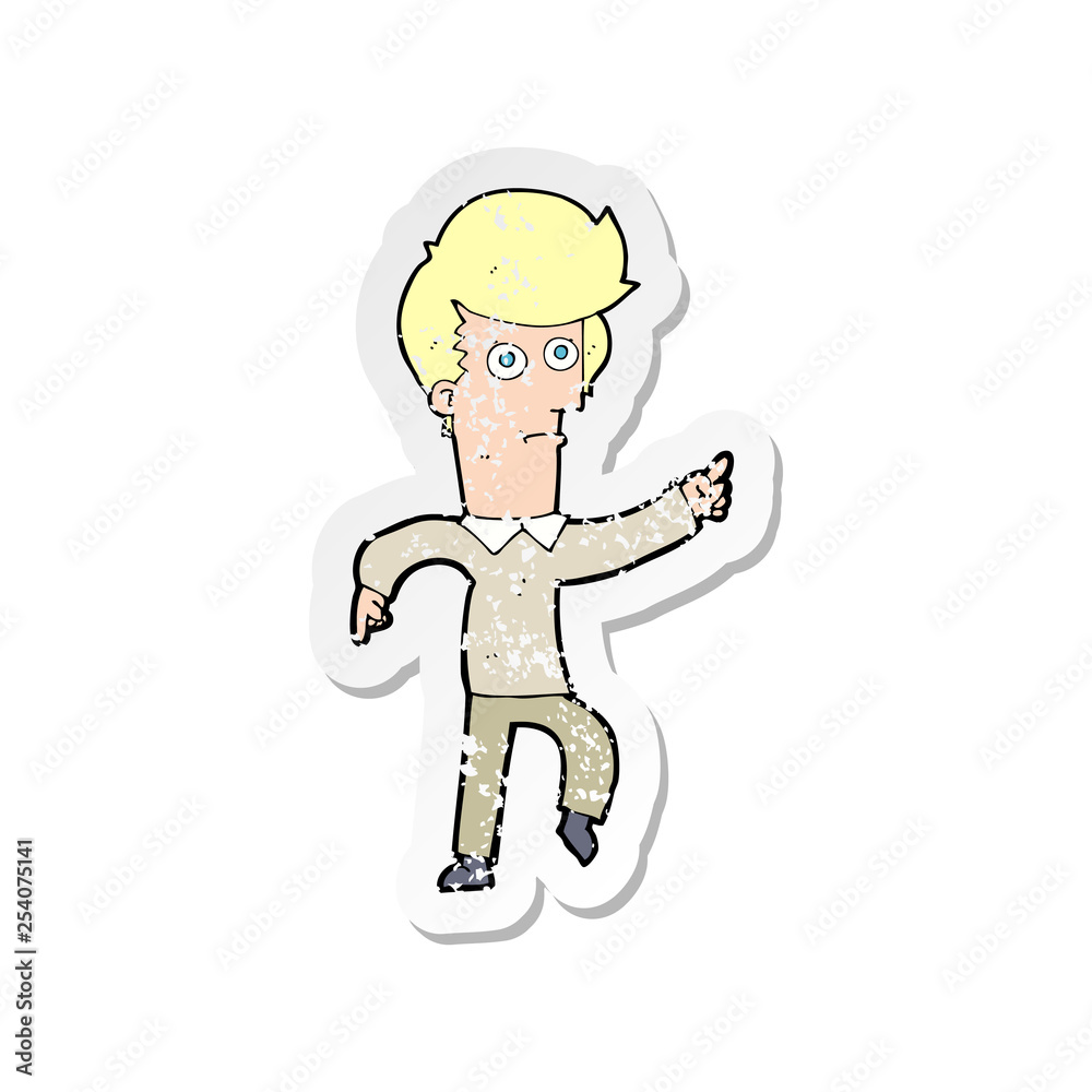 retro distressed sticker of a cartoon man pointing retro distressed sticker of a cartoon man pointing