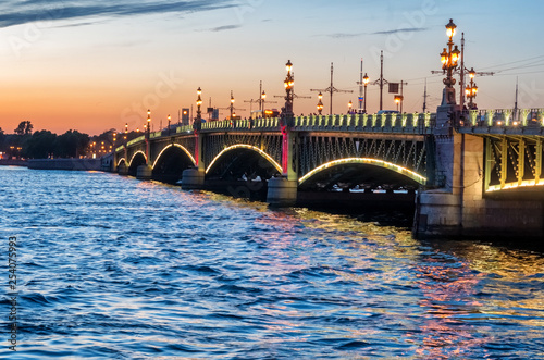 Trinity Bridge at night, Saint Petersburg, Russia photo