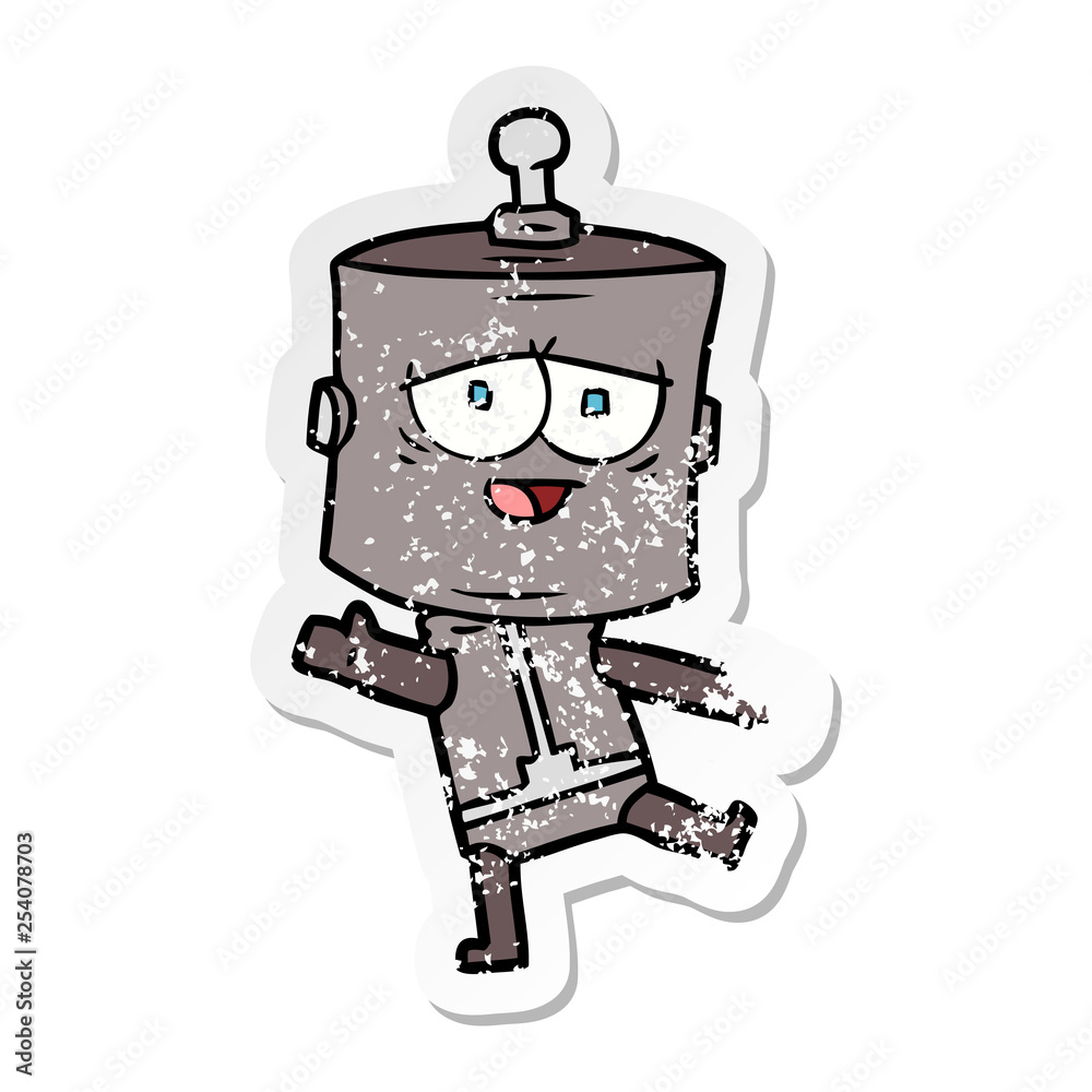 distressed sticker of a cartoon robot distressed sticker of a cartoon robot