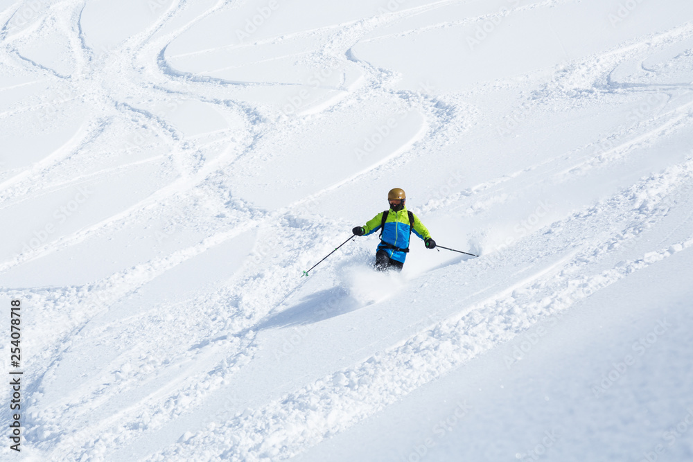 Telemark skiing on powder slope with few ski tracks in Hokkaido Telemark skiing on powder slope with few ski tracks in Hokkaido