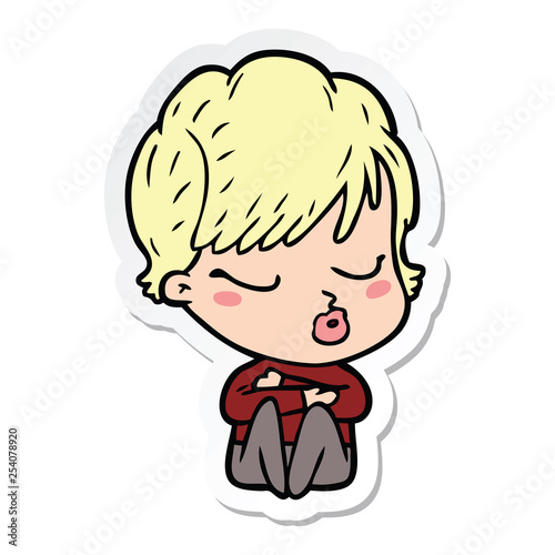 sticker of a cartoon woman with eyes shut