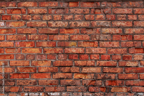 Old brick wall with scratches, cracks, dust, crevices, roughness. Can be used as a poster or background for design.