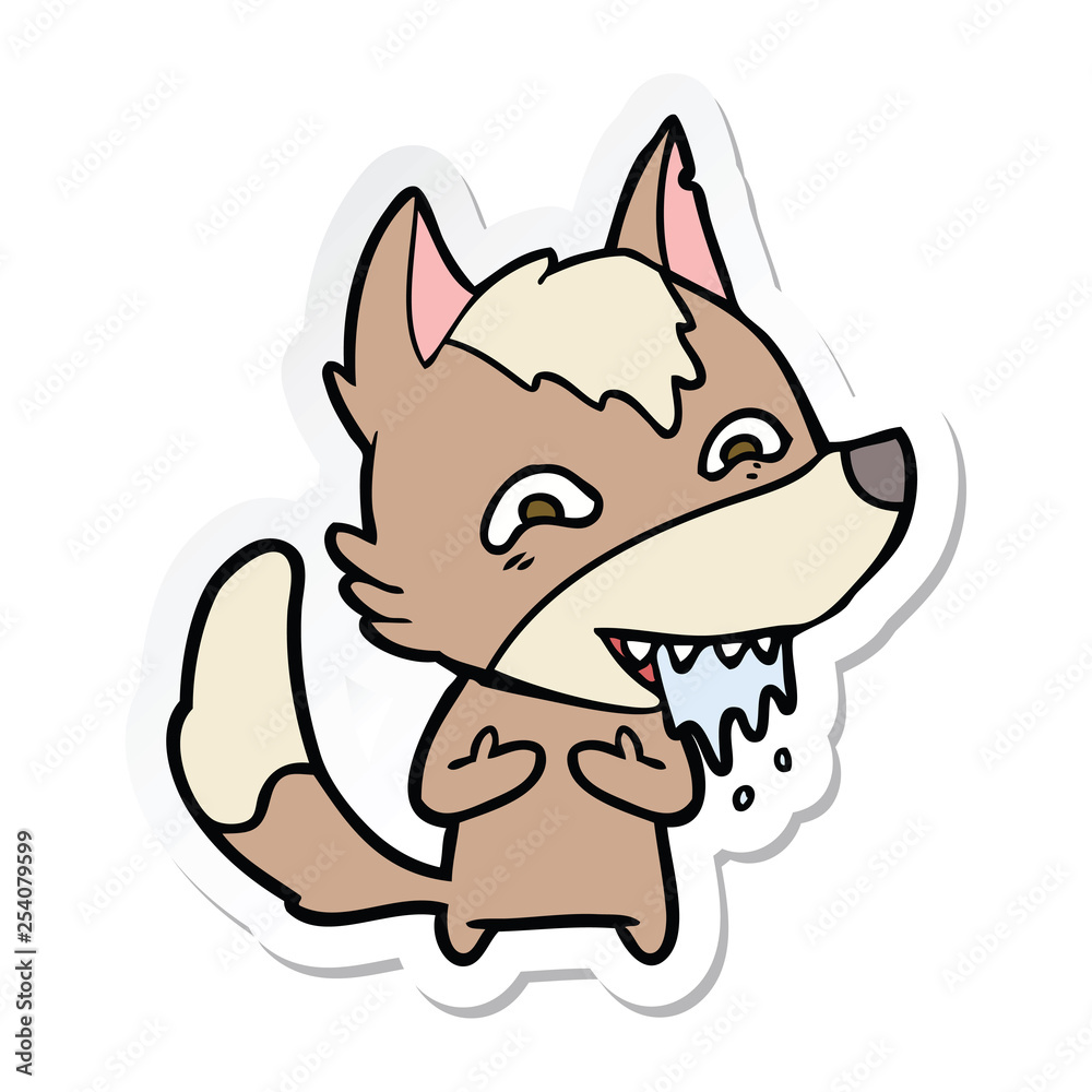 sticker of a cartoon hungry wolf