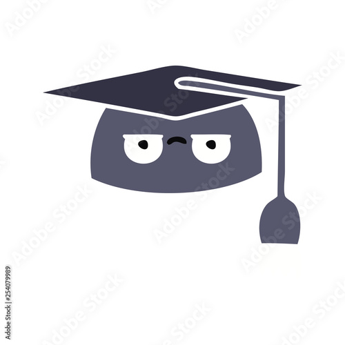 flat color retro cartoon graduation hat