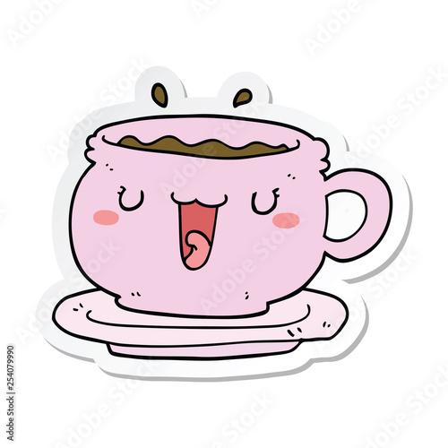 sticker of a cute cartoon cup and saucer