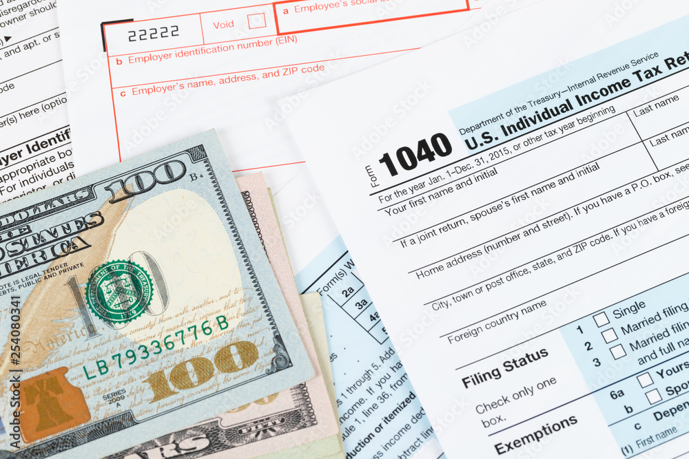 Individual income tax returm form by IRS, concept for taxation