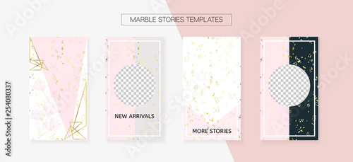 Stories Template Cool SMM Vector Layout. Social Media Blogger Cards Set. Textured Apps Design Pack. Minimal App Kit, Pink White Gold Rich VIP Geometric Marble Patterns. Stories Template VIP Layout.
