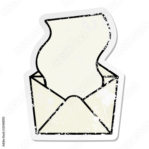 distressed sticker of a quirky hand drawn cartoon letter and envelope