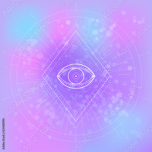 Vector illustration of mystic symbol Eye on abstract background.