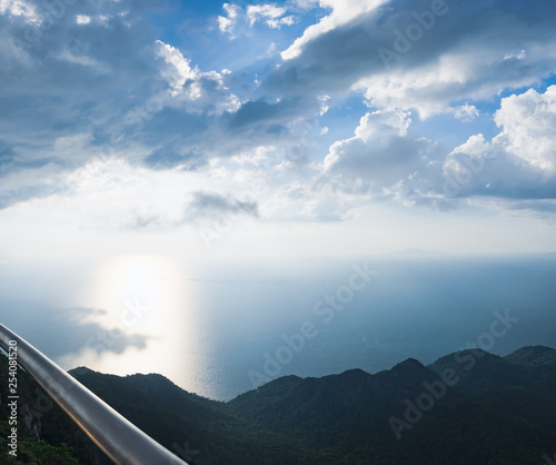 Cable Car viewing platform is a great place to enjoy the blue sky with shining sun, sea and mountain of Langkawi Island, Malaysia.