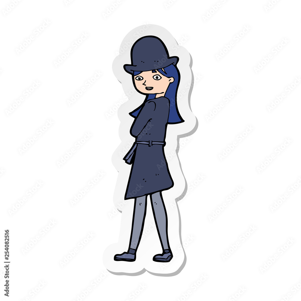 sticker of a cartoon woman wearing sensible hat