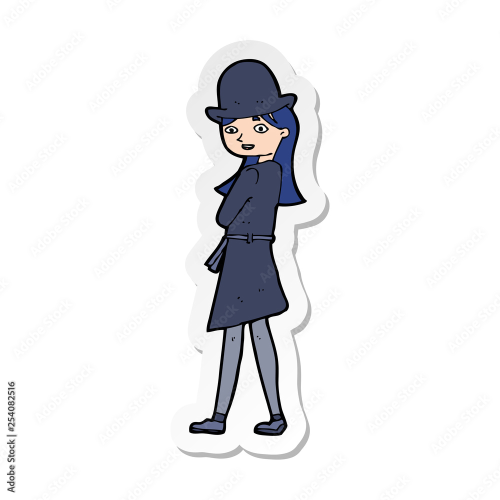 sticker of a cartoon woman wearing sensible hat sticker of a cartoon woman wearing sensible hat