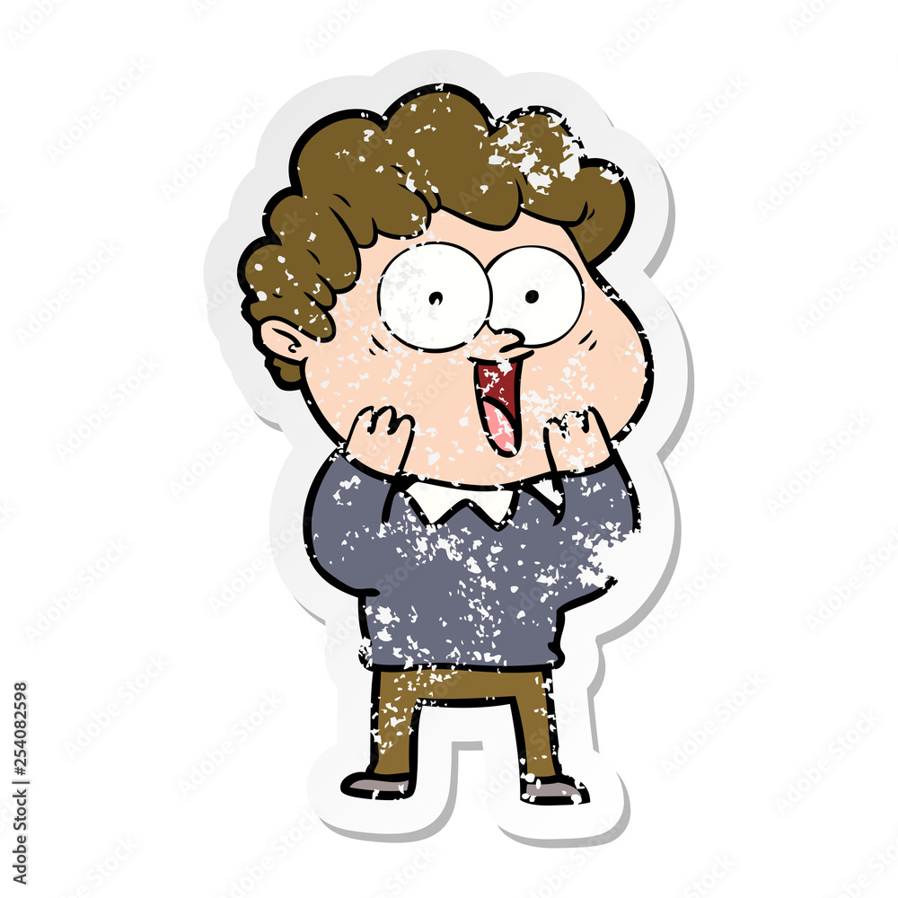 distressed sticker of a cartoon happy man distressed sticker of a cartoon happy man
